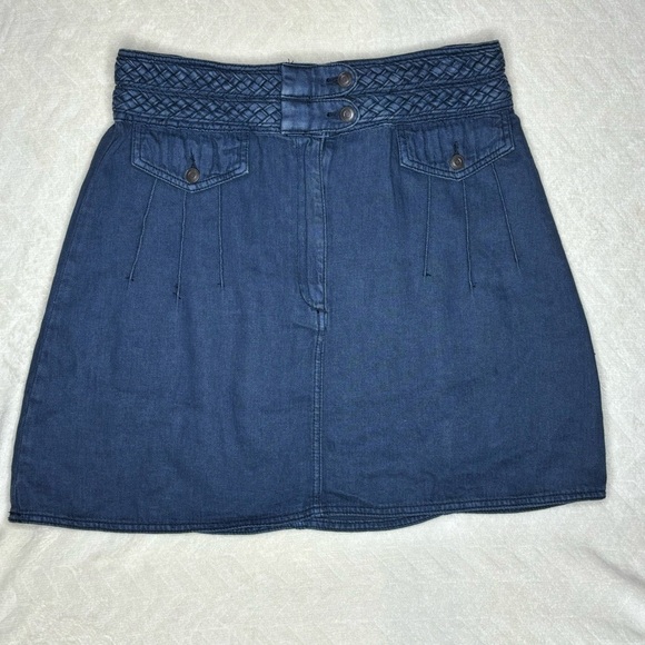 Free People High Waist Denim Braided Baby Mini Skirt - Picture 2 of 15